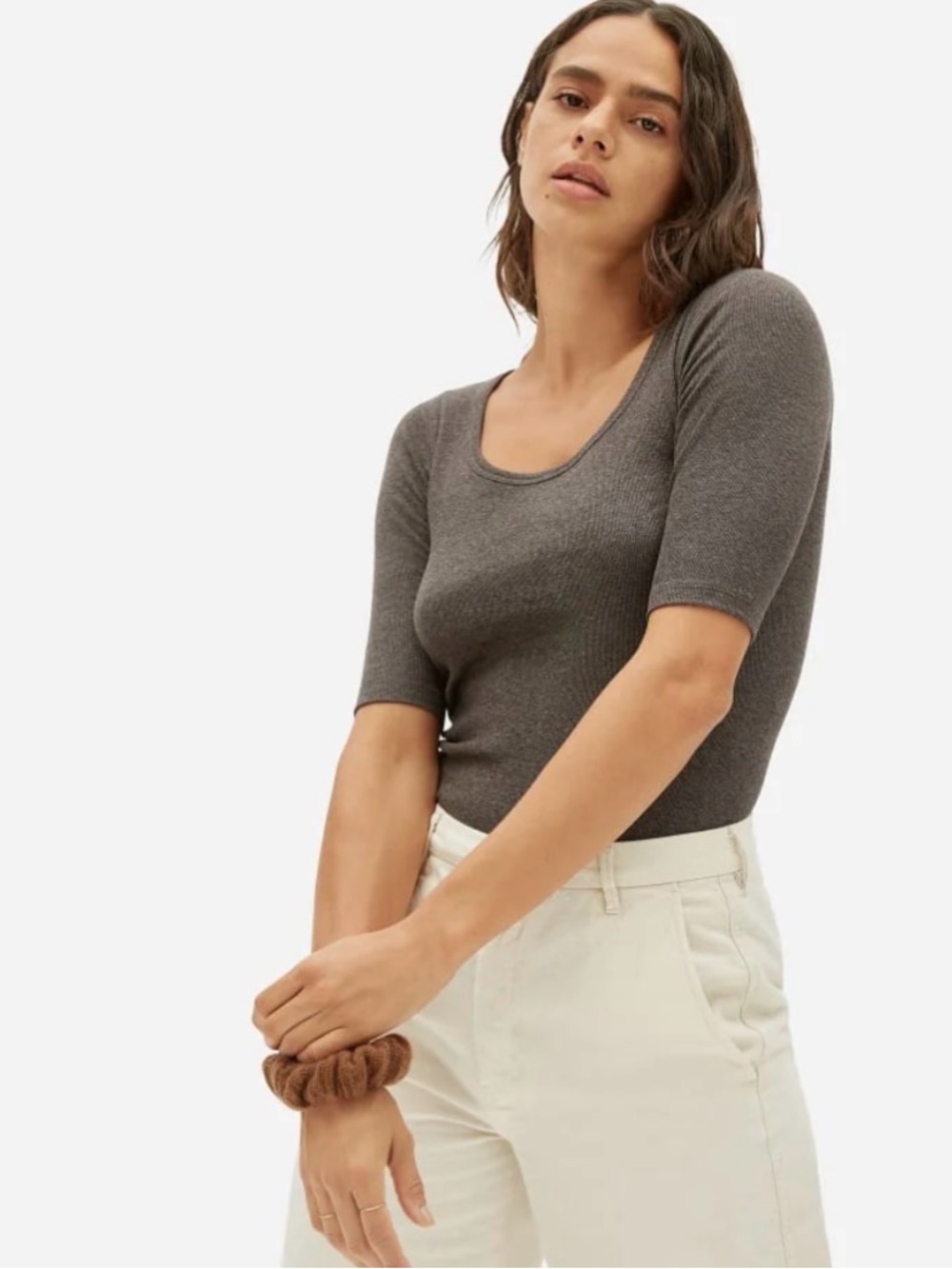 Everlane Luxe Pima Cotton Micro-Rib Scoop-Neck Tee